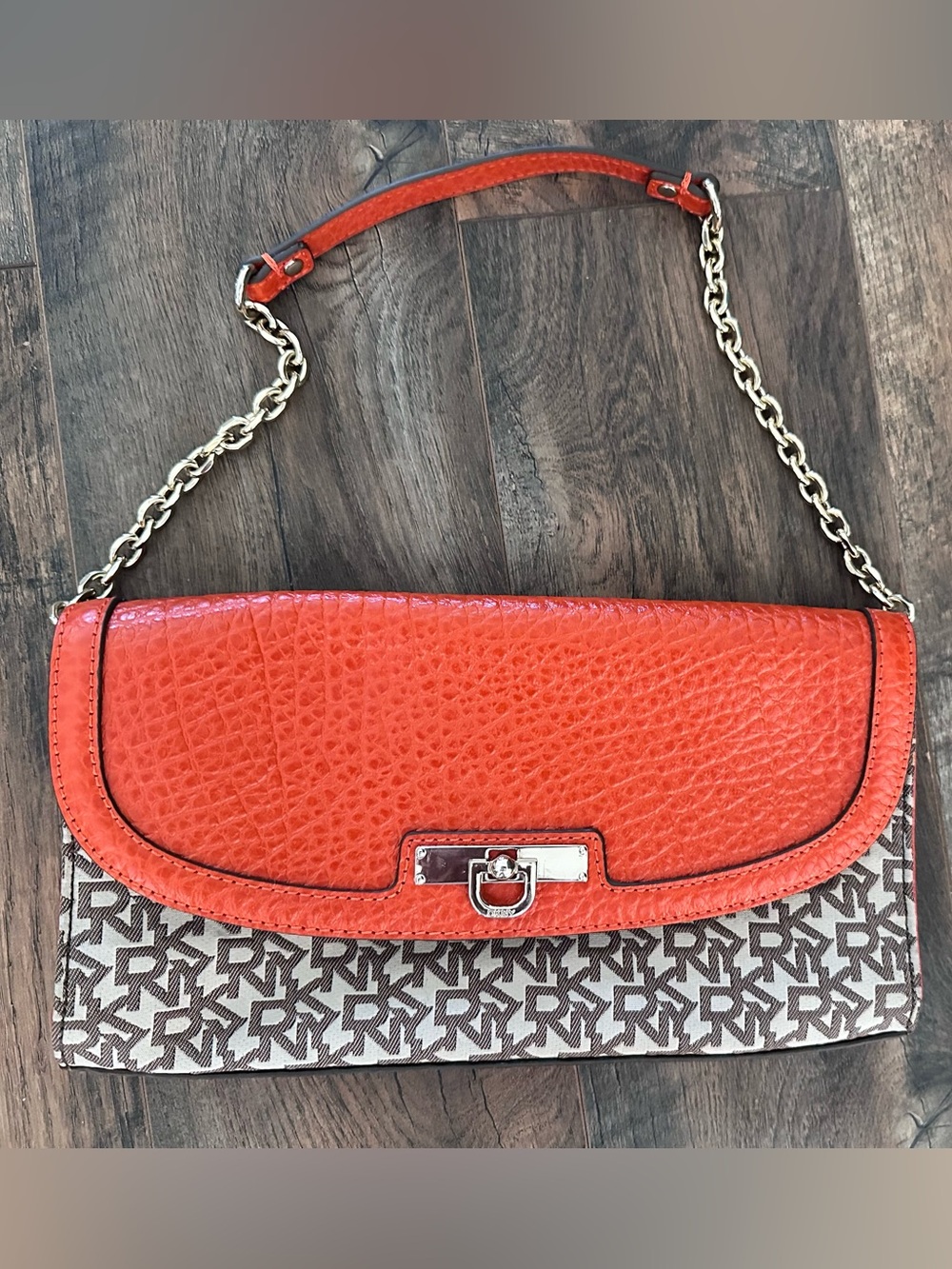 DKNY Orange Leather-Trim Chain Shoulder Bag
